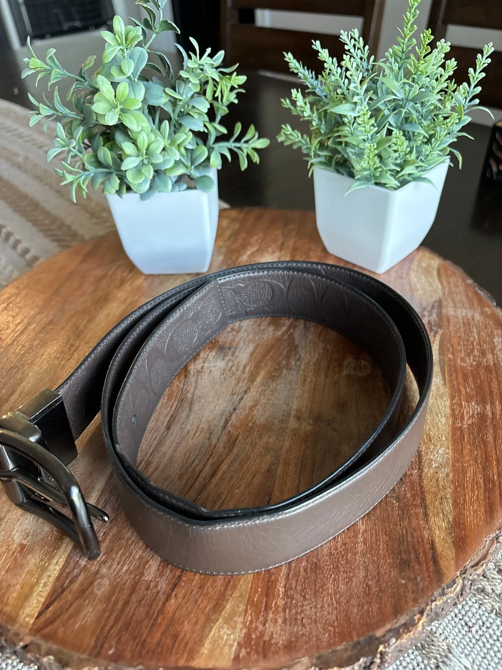Coach Men's Black Leather Belt with Dark Metal Buckle Size #42
